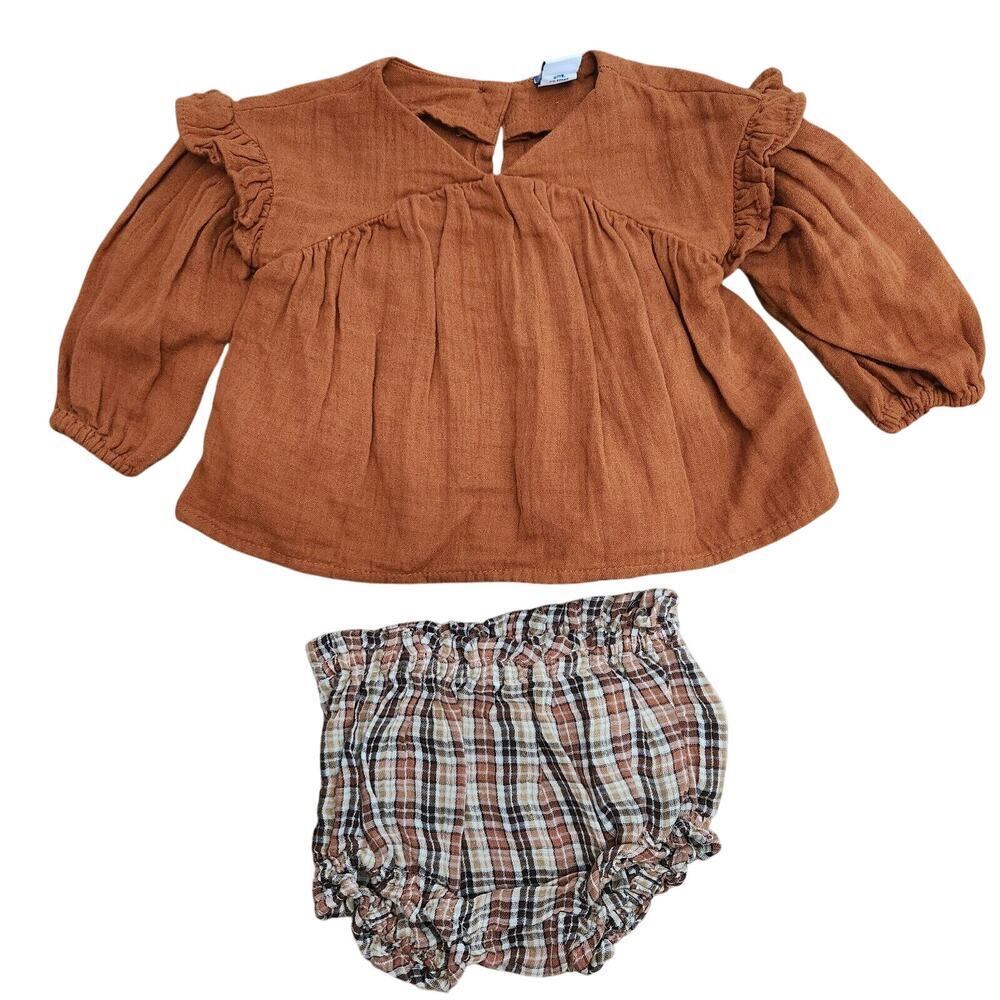 Old Navy Plaid Top Bloomers Set Outfit 2PC Set Baby Girl Fall Autumn 3-6mo